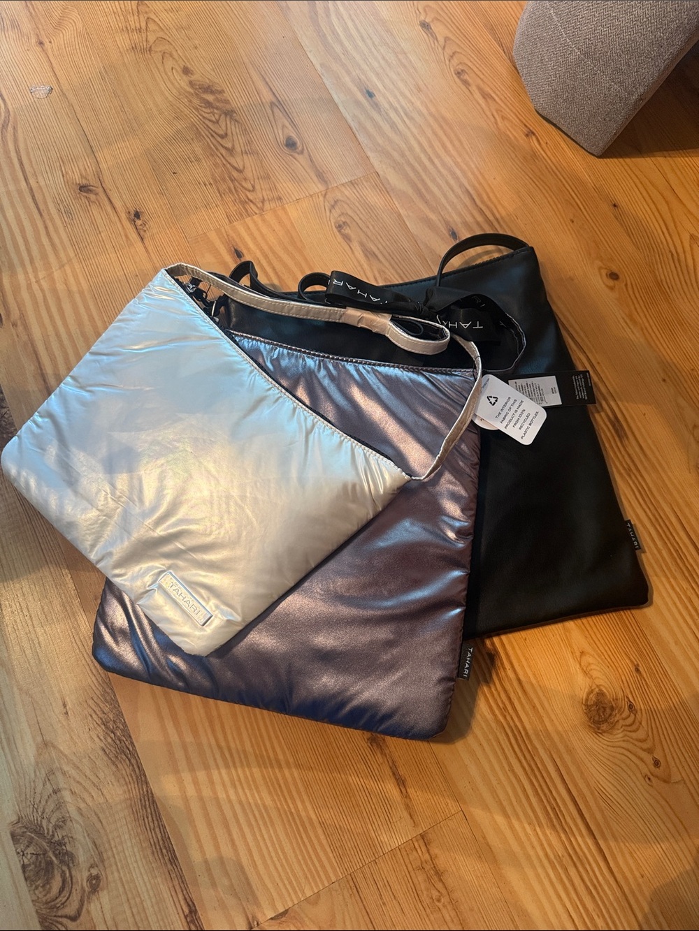 Metallic Silver, white& black three piece Shoulder Bag set